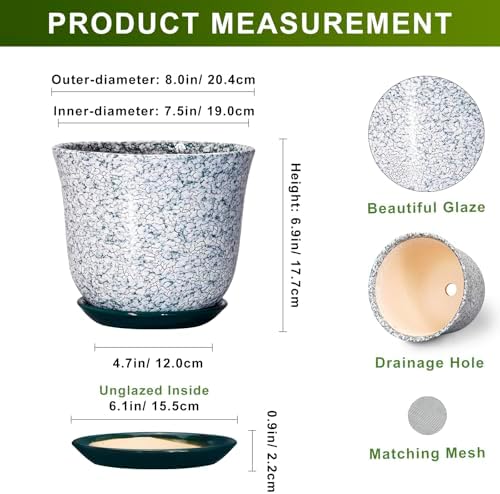 Ceramic Pots for Plants, 8 Inch Plant Pot for Indoor, Green - Image 2