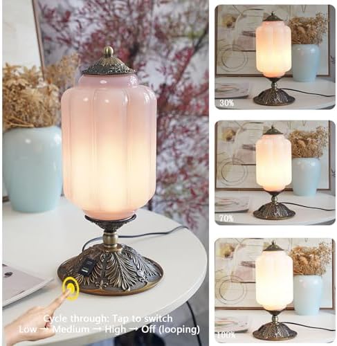 Vintage Milk Glass Table Lamp, 3-WayDimmable USB-C+A, Bedroom DeskLamps - Image 5