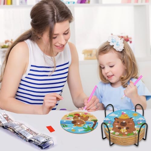 CRASHOT Capybara Diamond Art Painting Coasters Kit with Holder, 8 Pcs - Image 4