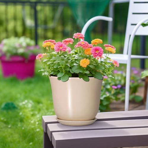 8 Inch Plant Pot, Ceramic Pots for Plants Indoor, Beige - Image 4