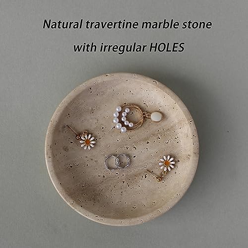 Nawgnail Natural Travertine Marble Jewelry Dish 5.5", Trinket Dish for Ring Earring, Gift for Woman Daugther(Beige Travertine) - Image 5
