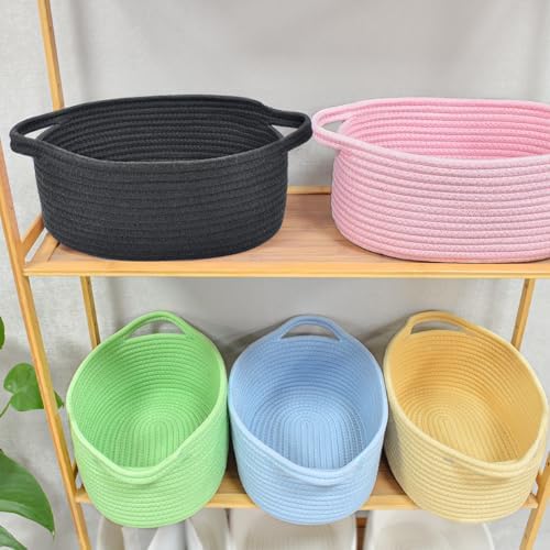 ABenkle Small Basket with Handles, Boho Decorative Rope Woven Dog Cat Toy Storage Bin Shelf Storage Organizer, Easter Christmas Gift Basket, 12"x8"x5", Black - Image 7