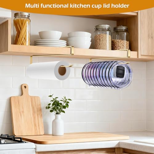 2Pack Tumbler Lid Organizer, Under Cabinet Cup Lid Holder, Golden - Image 6