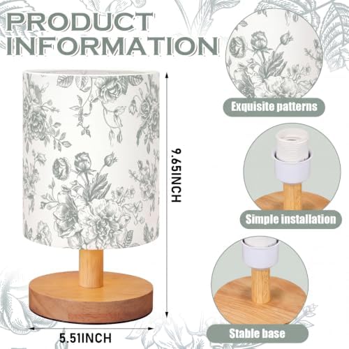 VIHOSE Green Floral Kids Table Lamp for Bedroom Kids Bedside Lamp with Linen Wooden Nightstand Cartoon Nursery Lampshade for Girls Boys Living Room - Image 3