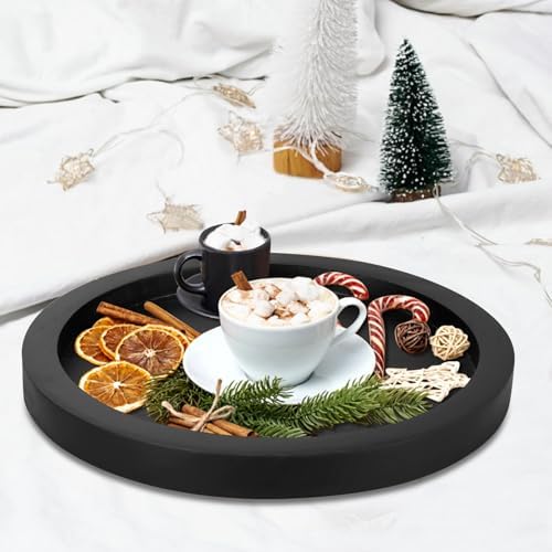 Black Round Wood Decorative Tray for Coffee Dining Table Centerpiece Decor - Image 5