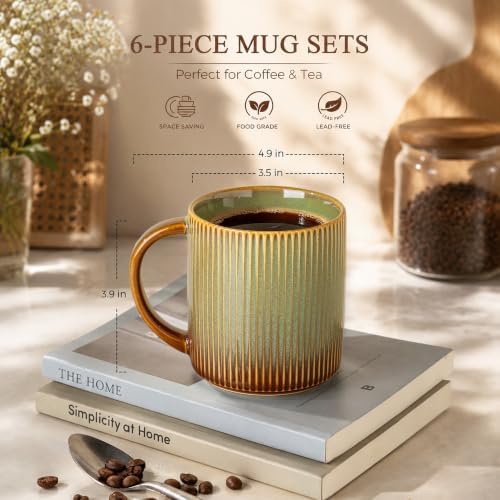 theterra Ceramic Coffee Mugs Set of 6, 14.2 oz Coffee Cups with Handle - Image 3