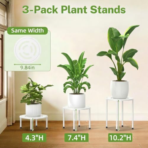 iDavosic.ly 3-Pack Metal Plant Stands for Indoor Outdoor, 10'' Small, White - Image 2