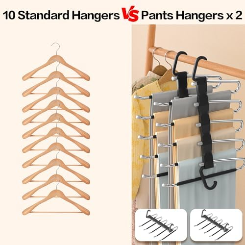Pants Hangers Space Saving - 4 PCS Closet Organizer and Storage Jean Hangers, Stainless Steel Anti-Slip Clothes Hanger Scarf Holder Pants for Jeans Leggings Trousers Rack for Back to School, Black - Image 7