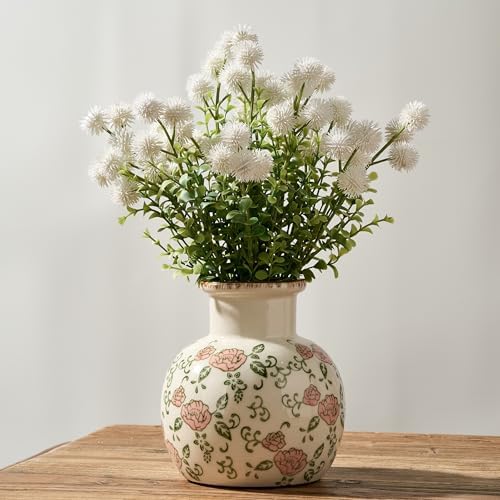 SIDUCAL Ceramic Vintage Vase, 5.91 Inch Retro Ice Cracked Chinoiserie Floral Vase, Rustic Farmhouse Vases for Home Decor, Bookshelf, Garden, Chinoiserie Decor, Tuscan Decor, Red Rose Pattern - Image 5