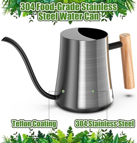 Green Moon 1L/35oz Metal Watering Can Indoor with Long Spout, Black - Image 2