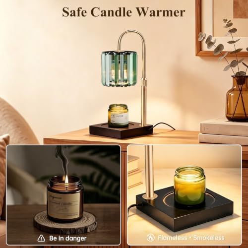 Yuichoy Candle Warmer Lamp Green with Timer, Dimmable Electric Candle Wamer Adjustable Height, Gifts for Women Mom, Glass Modern Candles Melter Lamp - Image 2