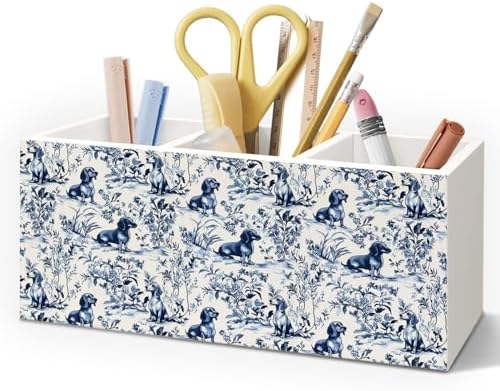 Chinoiserie Dachshund Pen Pencil Holder for Desk, Dachshund Lovers Gifts, Blue and White Wiener Dog Floral Botanical Decorative Sign for Home Office Desk Tabletop Decor by Unknown