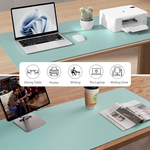Aothia Faux Leather Desk Mat - Non-Slip PU Leather Desk Blotter, Waterproof Writing Surface, Large Desk Pad for Office & Home (Light Blue, 55" x 17") - Image 6