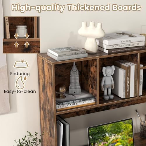 Giantex Desktop Bookshelf, Countertop Storage Hutch with 4 Shelves for Computer Desk, Dressing Tabletop Display Rack, Multipurpose Desk Hutch Storage Organizer for Home Office Dorm (Rustic Brown) - Image 5