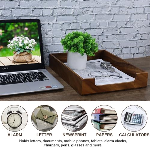 Multibey Walnut Wood Letter Tray for Desk, A4 Paper File Holder Organizer - Image 3
