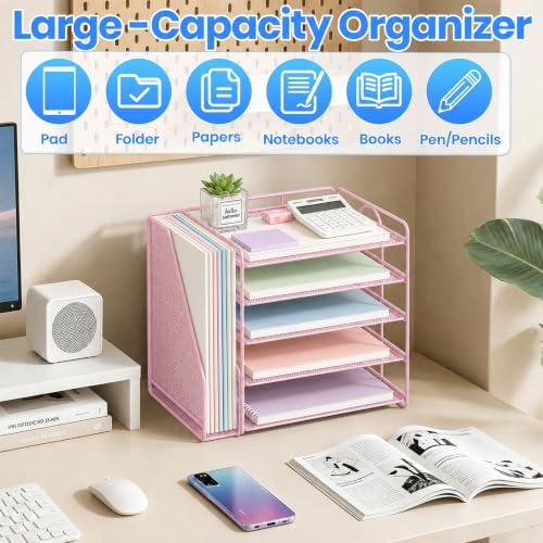 OPNICE Desk Organizer, 5-Tier Paper Organizer Letter Tray, Pink - Image 5