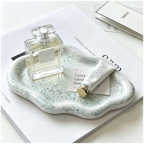 Jewelry Tray for Women, Cloud Shape Ceramic Trinket Dish, Jewelry Organizer Storage Holder for Ring Earring Bracelet Necklace, Ring Tray (Stone Green) by BESSKON