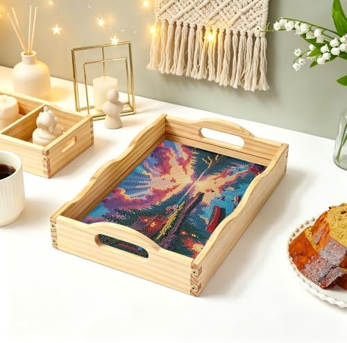 Scenery Diamond Art Tray Wooden Serving Tray with Handles Decor 7.8×11.8 in - Image 5