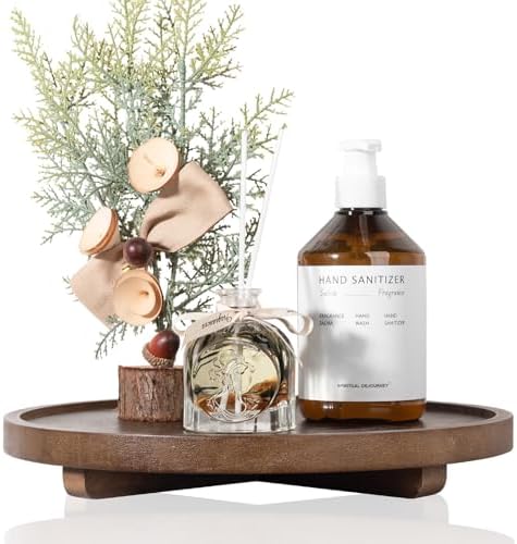 Round Decorative Tray Farmhouse Kitchen Decor Soap Dish, 12" Walnut - Image 5