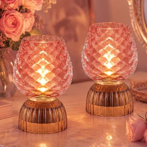 Small Battery Operated Lamp with Timer, Pinecone, Pink, 2 Pack by SisiHokai