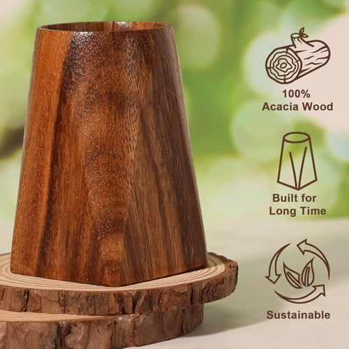 Acacia Wooden Pen Pencil Holder for Desk, Multi-purpose Pencil Cup for Office/School/Home, Pen Organizer Desk Accessories, Also Suitable for Makeup Brush Holder - Image 3