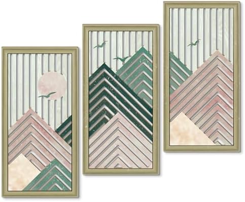 Putuo Decor Boho Mountain Wall Decor Set of 3, Rustic Farmhouse Wooden Wall Art, Nature-Inspired Geometric Artwork, Mid-Century Modern Aesthetic for Living Room Bedroom Entryway, Pink by PUTUODECOR