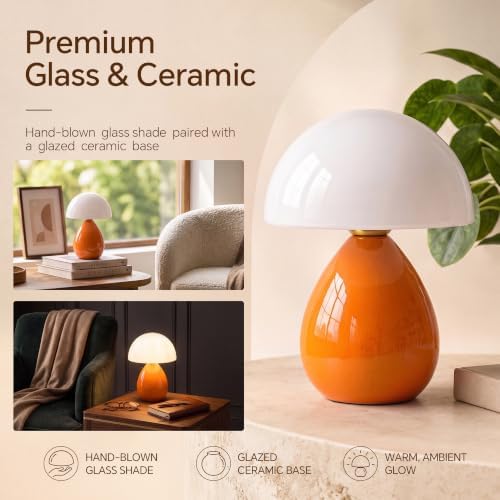 Dawnwake Mushroom Lamp Table Lamp for Bedroom-Small Desk Table Lamps,Orange - Image 3