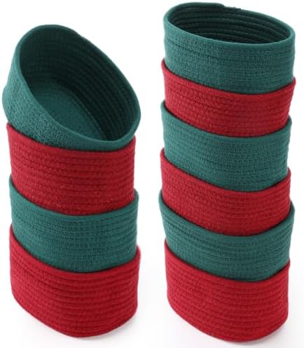 10 Pack Small Woven Baskets, Cotton Rope, Red and Green by LOYIM