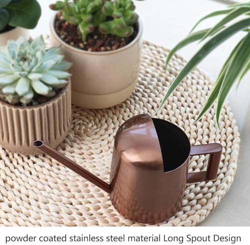 Watering Can Indoor Plants, 10oz/300ml Small Watering Can, Long Spout Stainless Steel Watering Can with Semi Open Design for Indoor Flower, Succulents, Bonsai, Bronze - Image 3