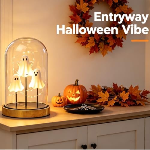 Halloween Lamp, Cute Ghost Night Light, Glass Cloche Stand Lamp - Image 2