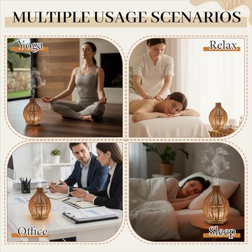 Copkim Essential Oil Diffuser Rattan Woven Boho Aroma Humidifier 80 ml - Image 6