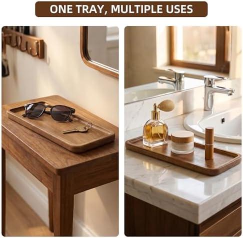 TJ POP Acacia Wooden Tray - 11.4” x 4.1” Rectangular Decorative Tray for Counter, Solid Wood Serving Tray for Coffee Table, Snacks & Drinks, Rustic Serving Platter for Party, Holiday & Everyday Use - Image 7