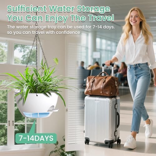 UOUZ Set of 3-10 Inch Self Watering Hanging Planters for Indoor Outdoor，Hanging Plant Pots with Drainage & Removable Tray, Hanging Pots for Pothos Plant, Spider Plants, Ferns, Balcony & Patio, White - Image 6