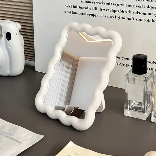 Wave Table Desk Vanity Makeup Mirror Small Make Up Office Mirror White by CCREDONE