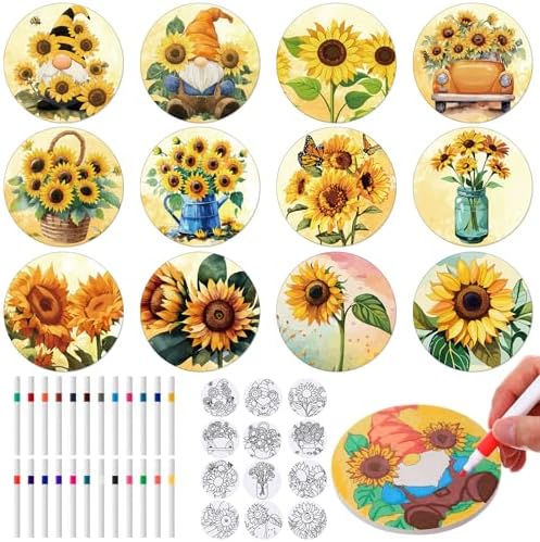Potchen 12 Pcs Color Your Own Coaster DIY Kits,Sunflower by Potchen