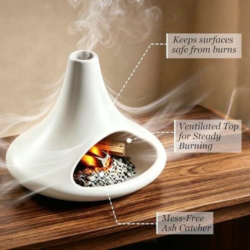 Ceramic Palo Santo Holder Matte White, Mini Chiminea Smudge Bowl Burner with Ash Catcher for Palo Santo Sticks, Incense Cones & Candles, Minimalist for Meditation, Yoga, Cleansing Ceremony, Handmade - Image 4