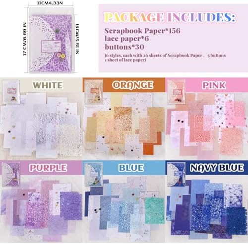 156 Sheets Textured Scrapbook Paper & Mesh Fabric Assorted Set, 30 Buttons - Image 4