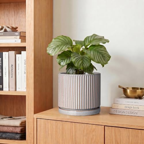 Ceramic Pots for Plants, 6 Inch Plant Pots with Saucer, Grey - Image 7