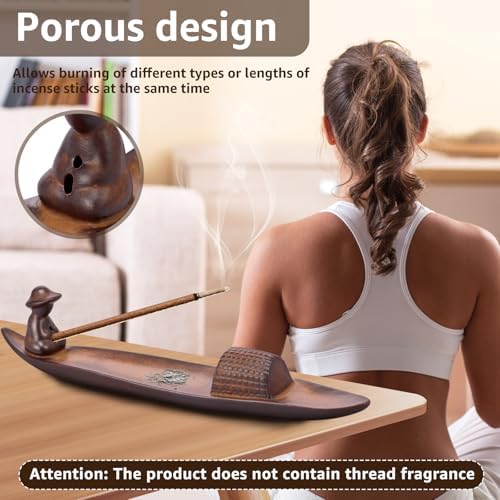 Incense Holder with 2 Holes, 10" Length Ceramic Incense Stick Holder Minimalist Ash Cather Tray Indoor Decoration for Home Office Room Yoga (Coffee) - Image 5