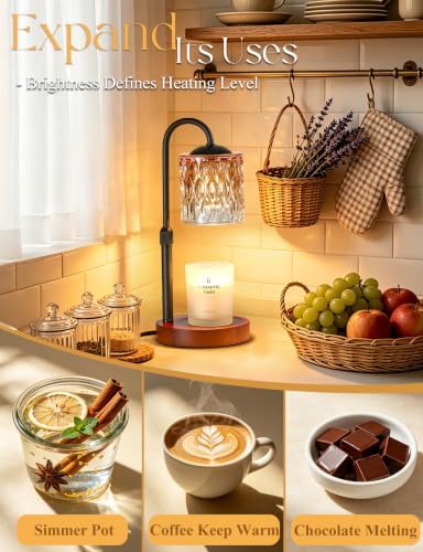Briever Dimmable Candle Warmer Lamp with Timer, Height Adjustable Electric Candle Wax Warmer, Birthday Gifts for Women Mom, House Warming Gifts New Home Decor, Solid Wood Base, Walnut Amber - Image 6