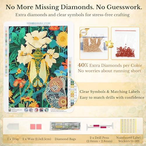 DIAMONDOUBLE High End Diamond Art Kits for Adults, 12x16 5D Diamond Painting on Velvet Canvas, Beetle Design with Mixed Acrylic Full Round, Mini & Special Shape Diamonds, Paint by Diamonds Art Decor - Image 7