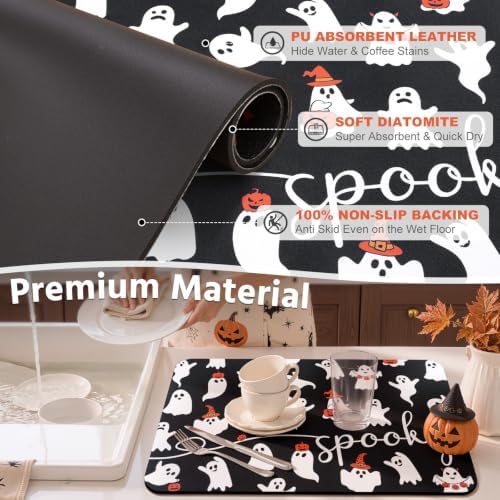 Findosom Ghost Halloween Dish Drying Mat, 12" x 20" Absorbent Coffee Mat - Image 5
