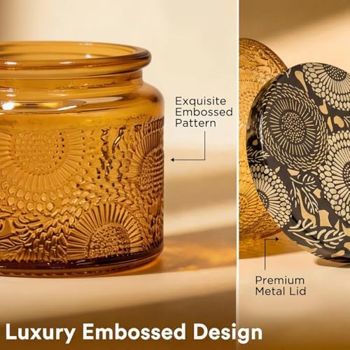 LumaCraft Luxury Embossed Glass Candle Jars for Making Candles - 12 Pack Empty Candle Containers with Airtight Metal Lids, 20 Wicks & 20 Stickers, Colored Glass Jars for Gifts & Decor-4oz - Image 3