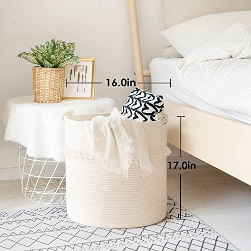 CherryNow 60L Woven Rope Baby Basket with Tassel, 17" x 16", Off-white - Image 3