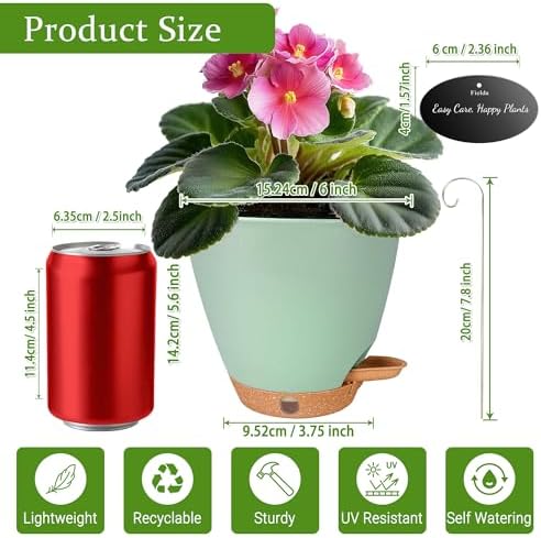 6 Inch Small Plant Pots for Indoor Outdoor Plants, 5-Pack, Self Watering - Image 5
