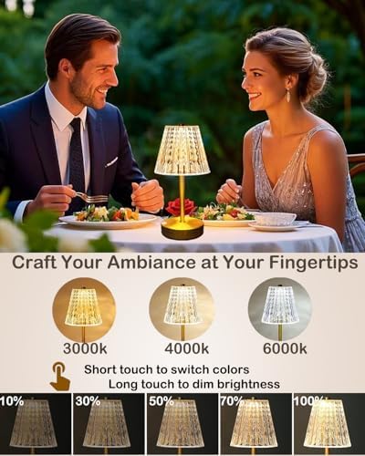 Set of 2 Rechargeable Table Lamps-Small Size Battery Powered Lamps-Cordless Desk Lamp for Restaurant Dinner Bathroom Kitchen Countertop Tabletop Ambient Lighting-Brushed Brass Gold Wireless Lamps - Image 2