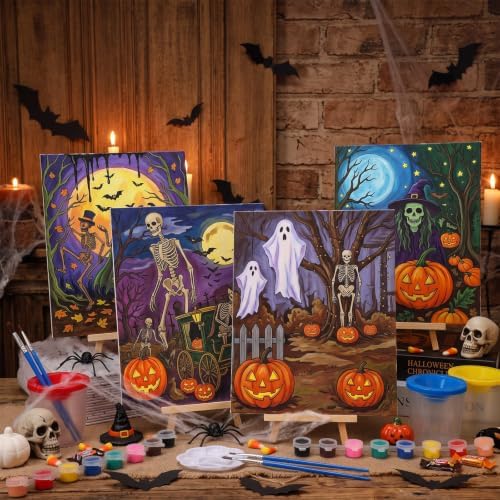 Sherr 140 Pcs 20 Set Pre Drawn Canvas Painting Kit, Halloween Style - Image 4