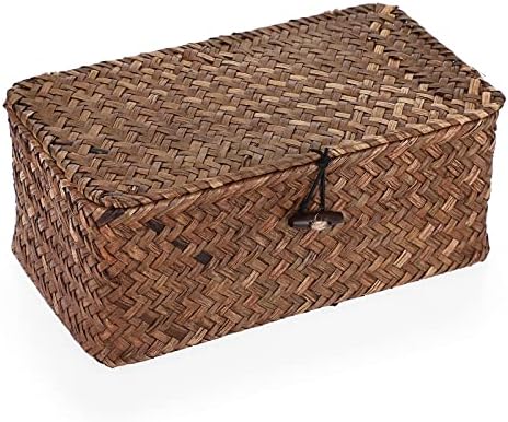 Hipiwe Wicker Shelf Baskets Bin with Lid, Handwoven Seagrass Storage Boxes - Image 6