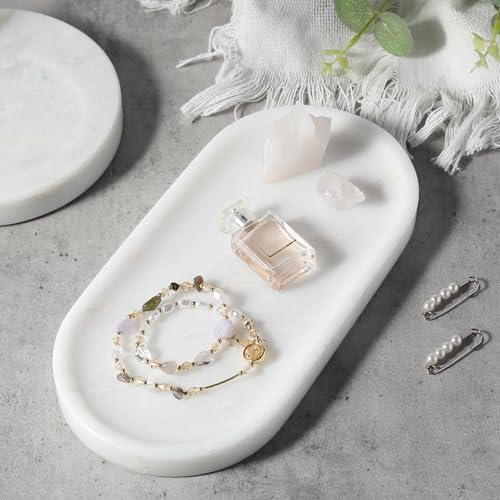 Koville African Natural White Marble Decorative Tray, 10" x 5" Marble Vanity Tray for Bathroom Countertop Organizer Stone Trays, Catchall Tray for Perfume, Candles, Jewelry (Namib Bianco White) - Image 5