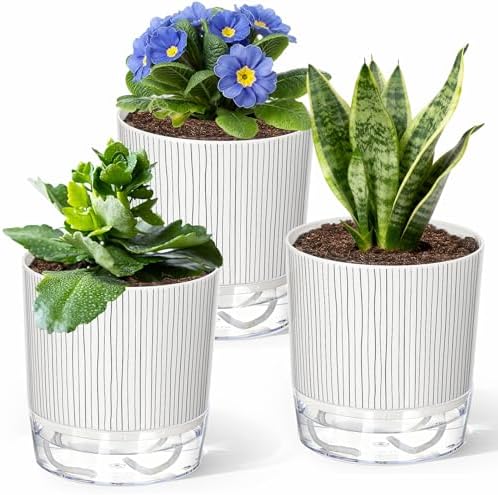3 Pack Self Watering Pots for Indoor Plants, 5.5 Inch Plant Pots by Samhe